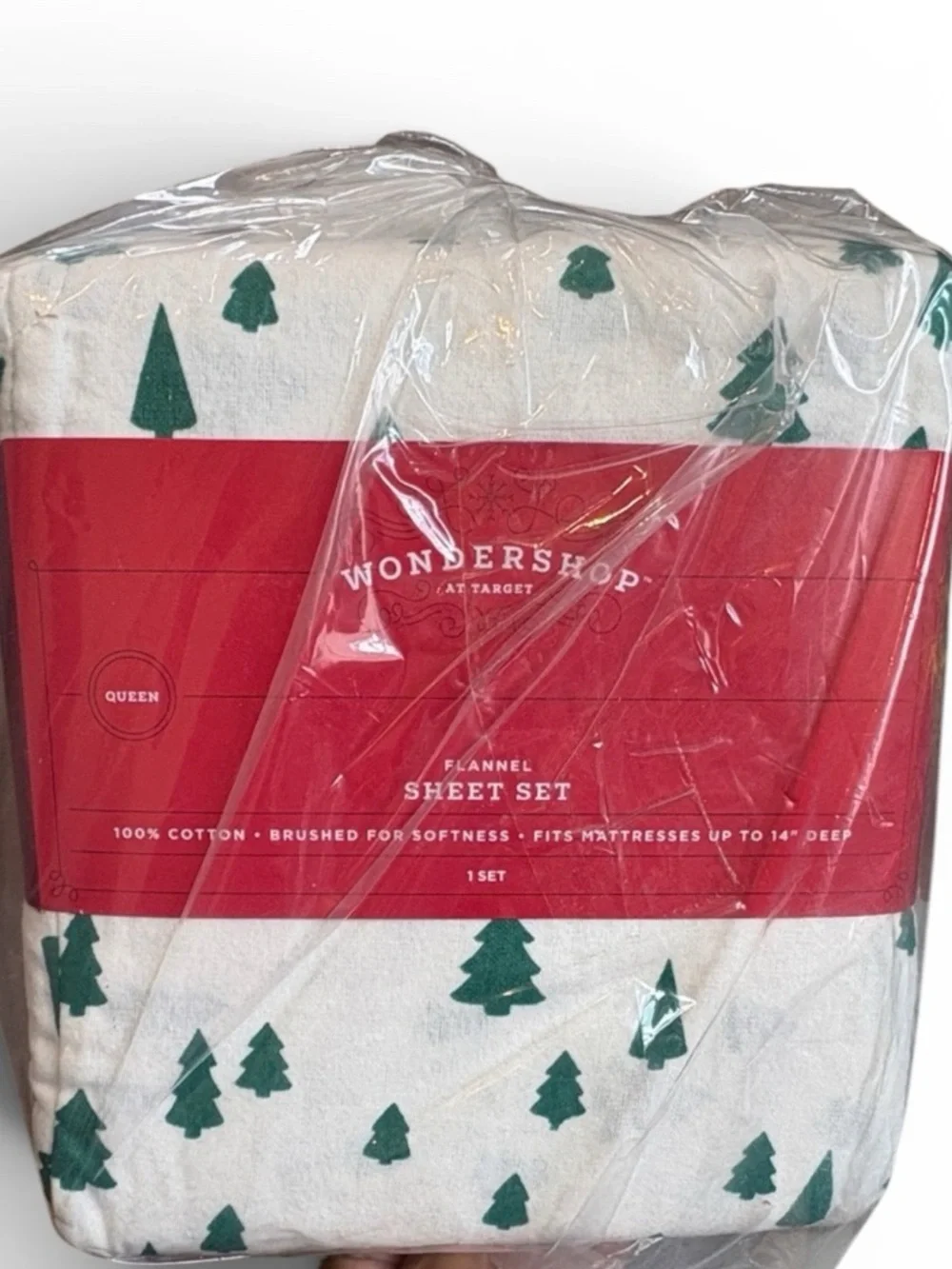 Wondershop Christmas Tree Flannel 100% Cotton Queen Sheet Set NEW